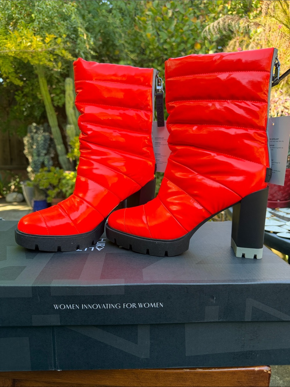 Naturalizer Crosswalk Poppy Red Quilted Lug-Sole Ankle Boots